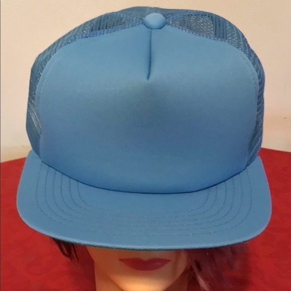 VINTAGE 90s New Era Pro Design Blank Blue w Mesh Trucker Snapback Sz S/M Hat Cap - Picture 1 of 6